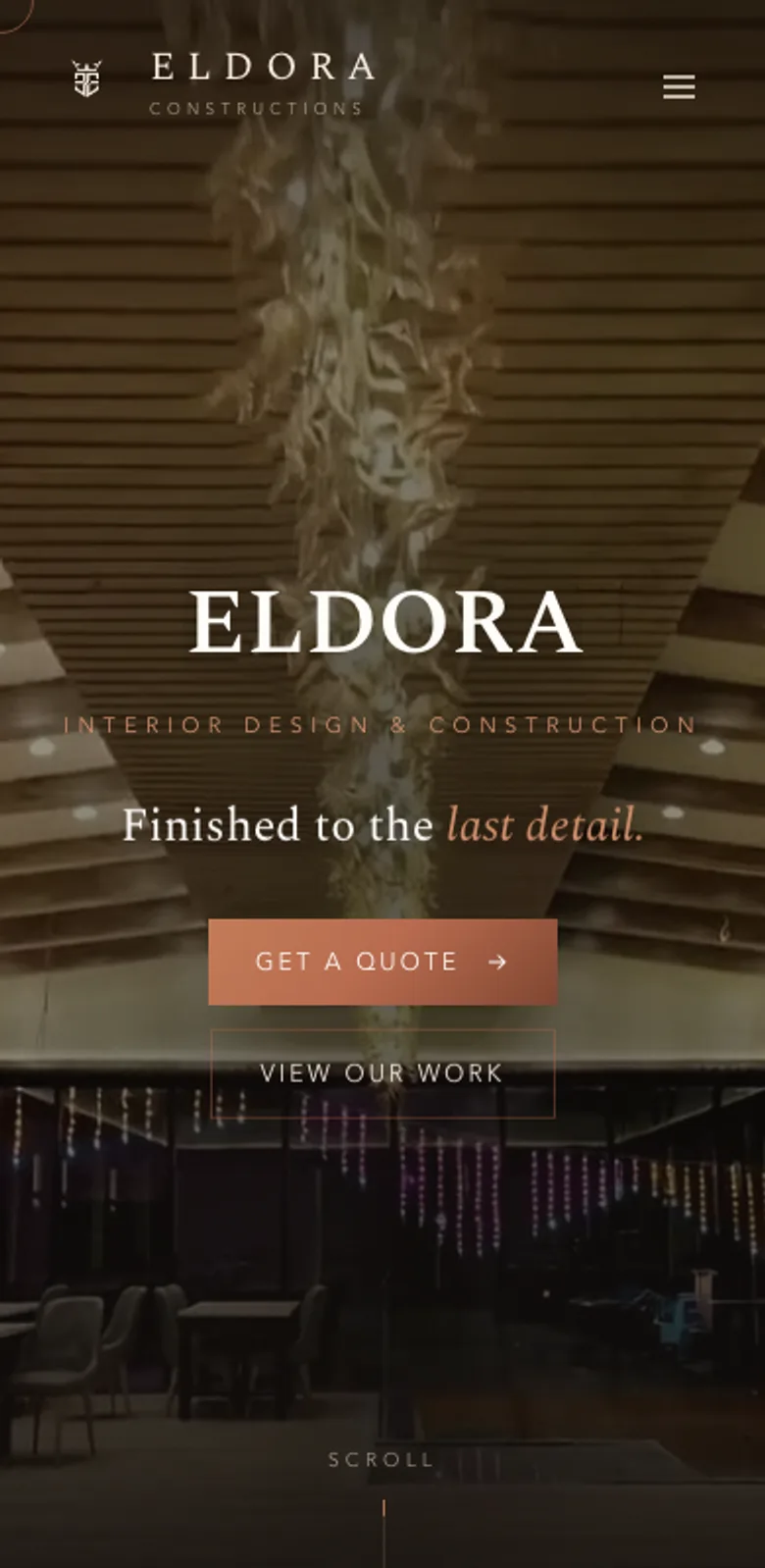 Mobile view of the Eldora Constructions website