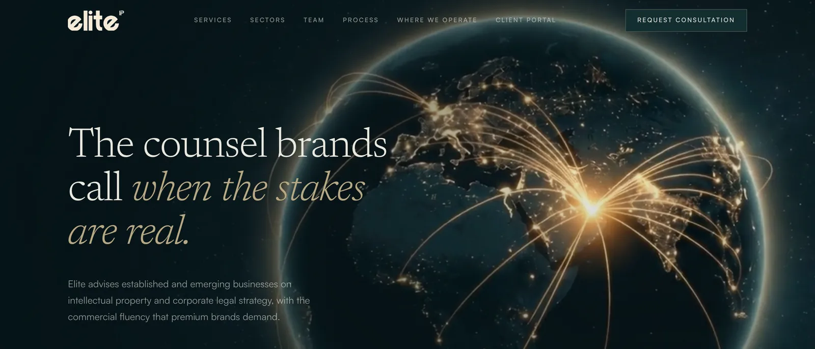 Full desktop view of the Elite IP website